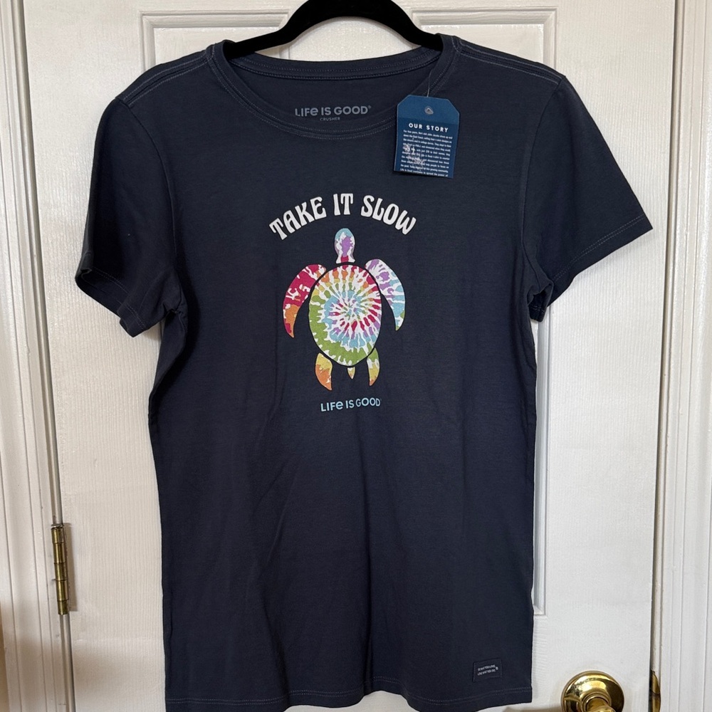 Life Is Good Navy T-Shirt with Tie-Dye Turtle
